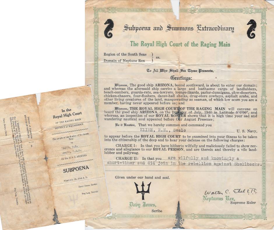 USS Arizona Line Crossing Subpoena Summons