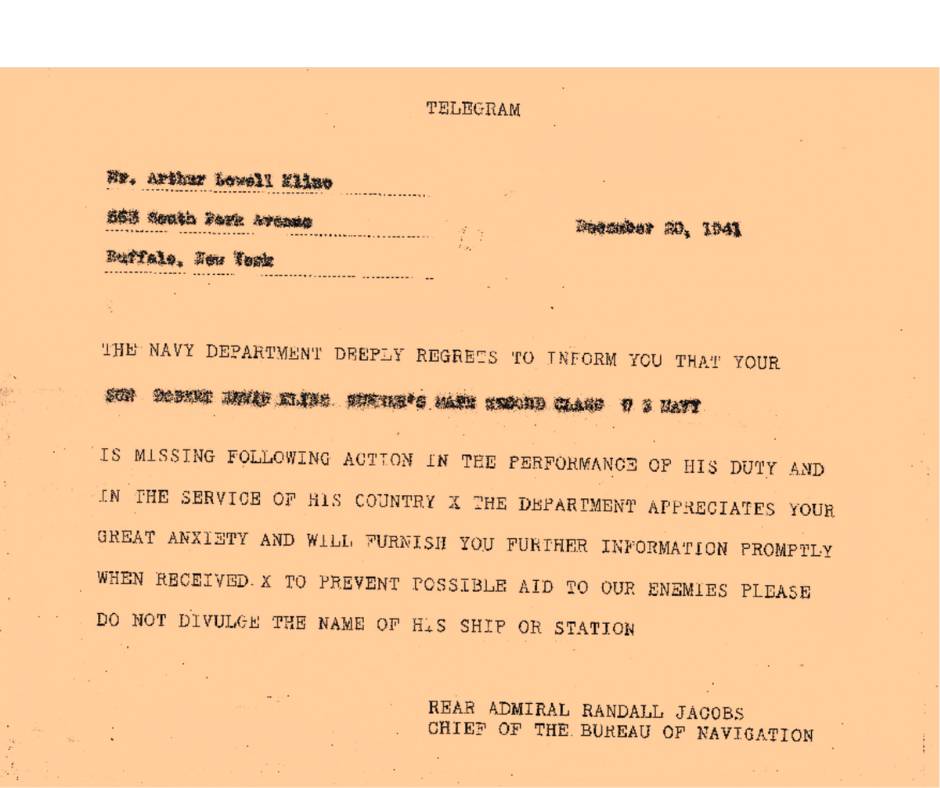 USS Arizona Telegram to family