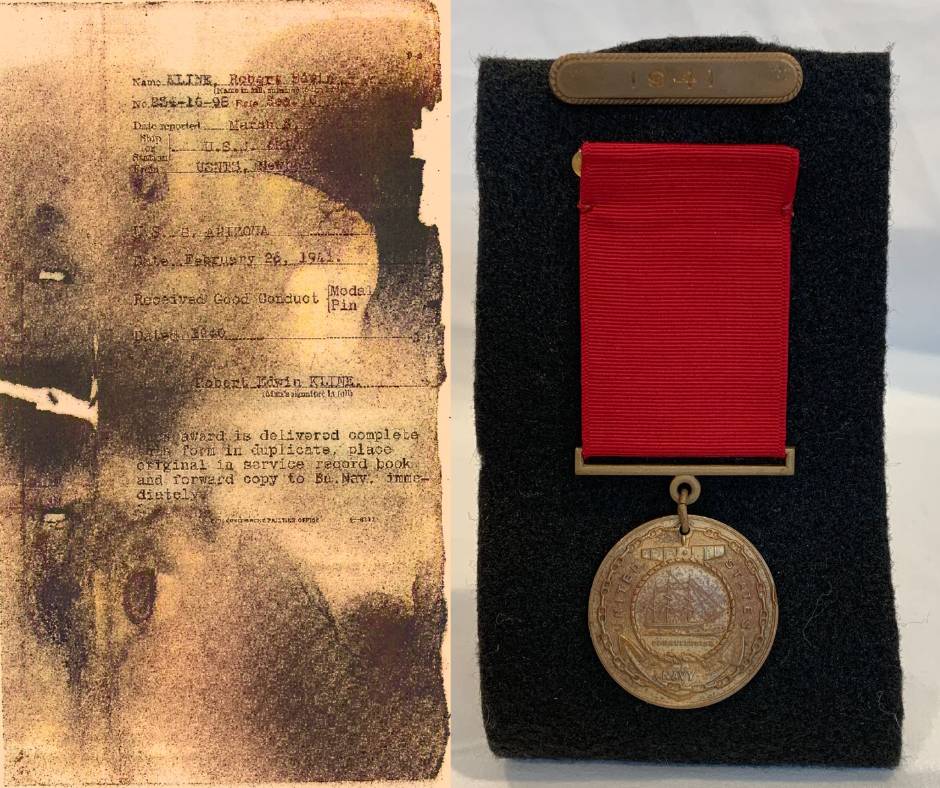 USS Arizona Good Conduct Medal Robert Edwin Kline