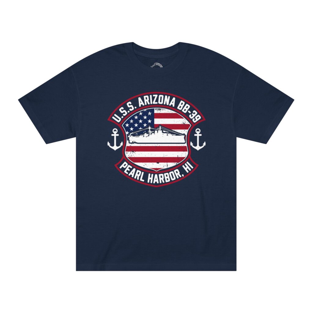 U.S.S. Arizona BB-39 American Shield w/Double Anchor Front Design unisex tee